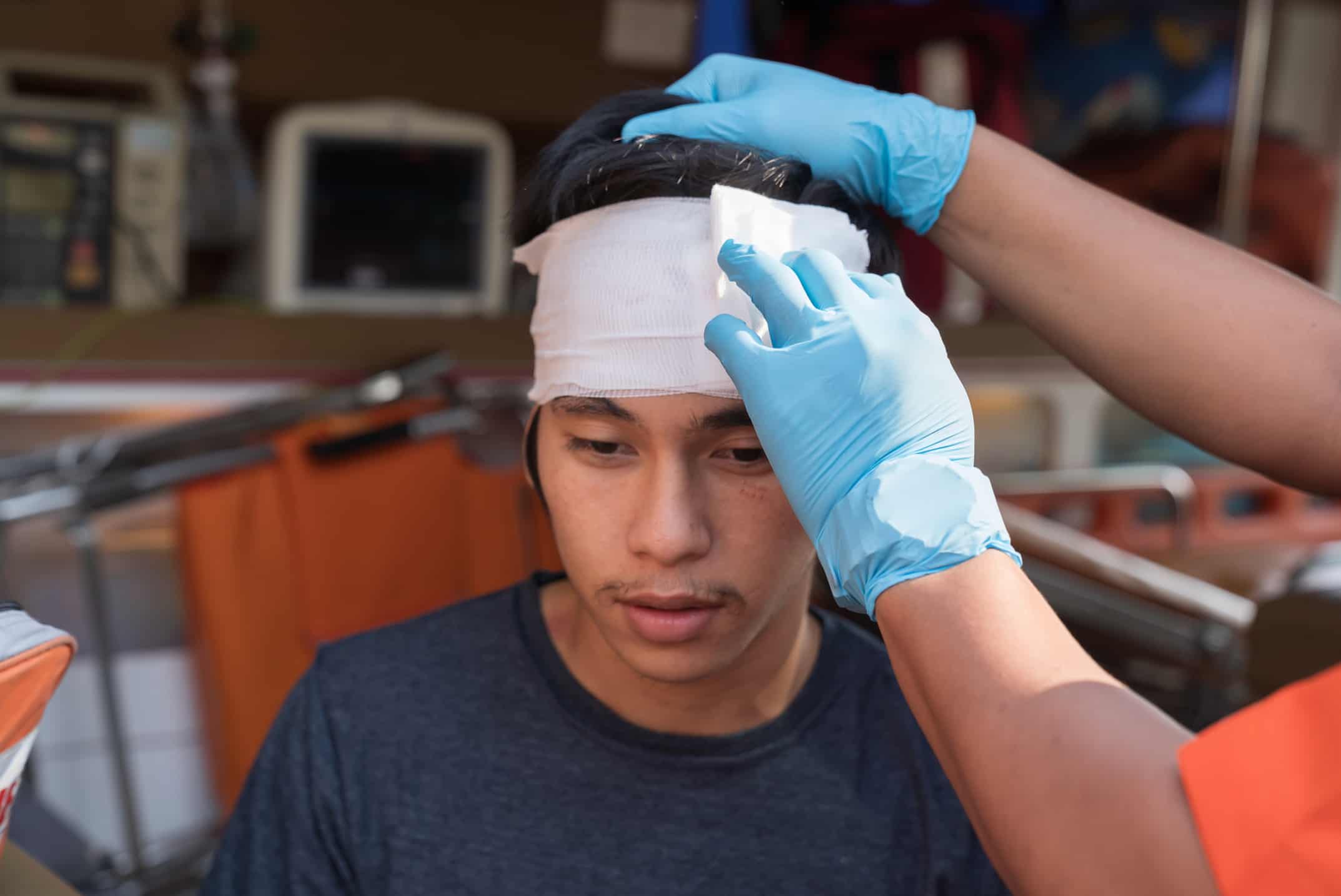 First aid for a minor head injury.