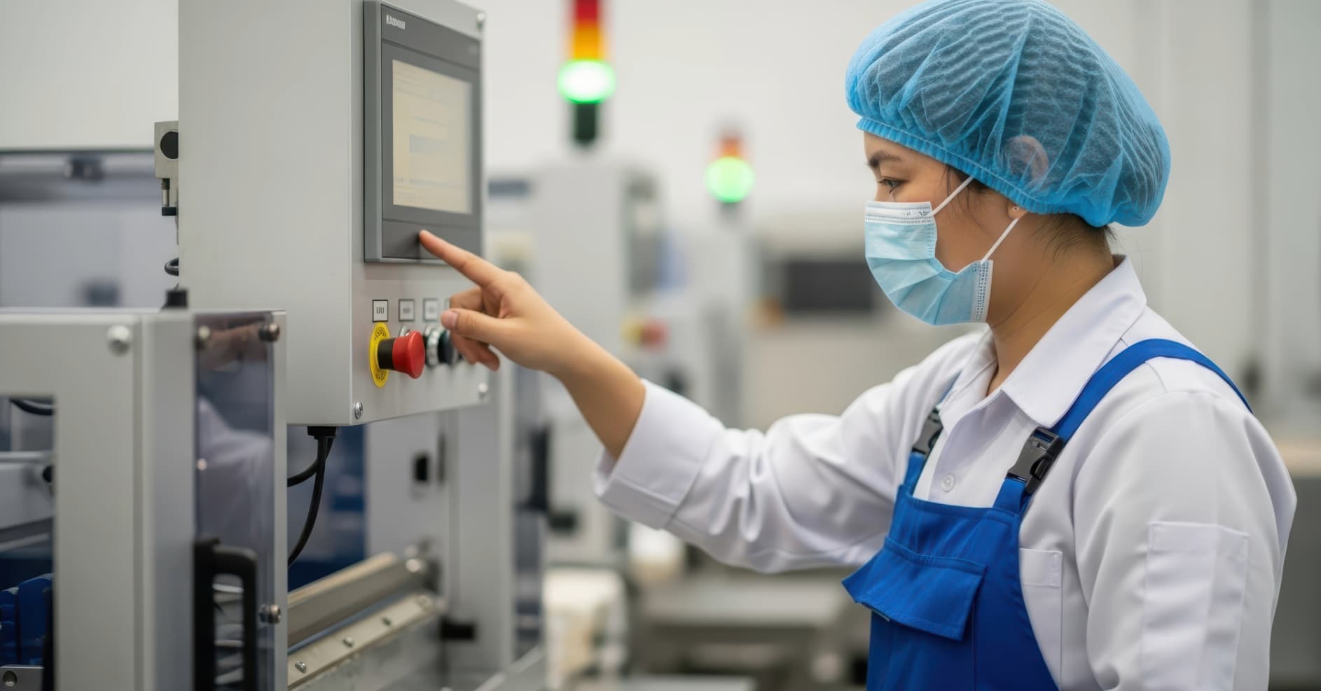 Manufacturing employees safely operating production machinery while wearing appropriate personal protective equipment.
