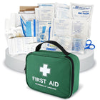 First aid kit with contents on a white background