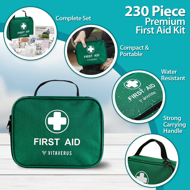 Green first aid kit with Vitaverus branding on a white background