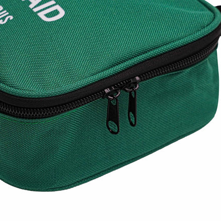 Green first aid kit with black zipper for overseas travel 