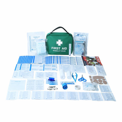 Open personal first aid kit showing medical essentials for home and office emergencies