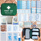 First aid kit with various components on a checkered background