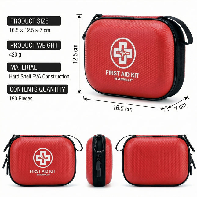 Portable First Aid Kit – Hard Shell EVA Emergency Kit for Travel, Car, Hiking & Outdoor Safety (190 Piece)