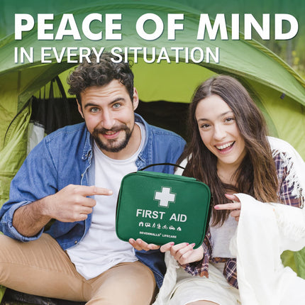 Family first aid kit including blister care, burn gel, and CPR mask