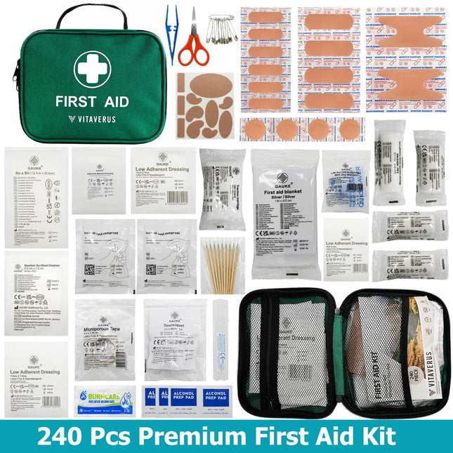 Vitaverus 240 Piece First Aid Kit – Complete Emergency Medical Kit for Home, Car, Travel, Camping & Family Safety